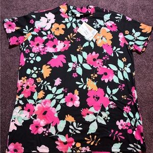 LuLaRoe Vibrant Floral Short Sleeve Tee - Black, Pink, Orange, Green
